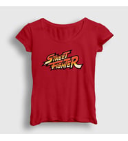 Presmono Kadın Sarı Logo Oyun Street Fighter T-Shirt 324113tt (Kırmızı)