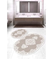 Dijital Baskılı Kaymaz Taban Yıkanabilir Oval 2'li Klozet Takımı Banyo Paspası NOKZ-HK-116 (Krem)