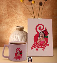 BK Gift 8 Mart Karikatürlü Pudra Pembesi Sert Kapaklı Defter ve Middle Kupa Seti, Arkadaşa Hediye, Yeni İş Hediyesi, Doğum Günü Hediyesi (Model 1)