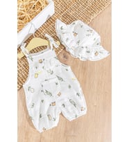 Fırfırlı Şapkalı Yazlık Müslin Kız Bebek Tulum (Krem)