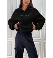 Dreamer Baskılı Oversize Sweatshirt (Siyah)