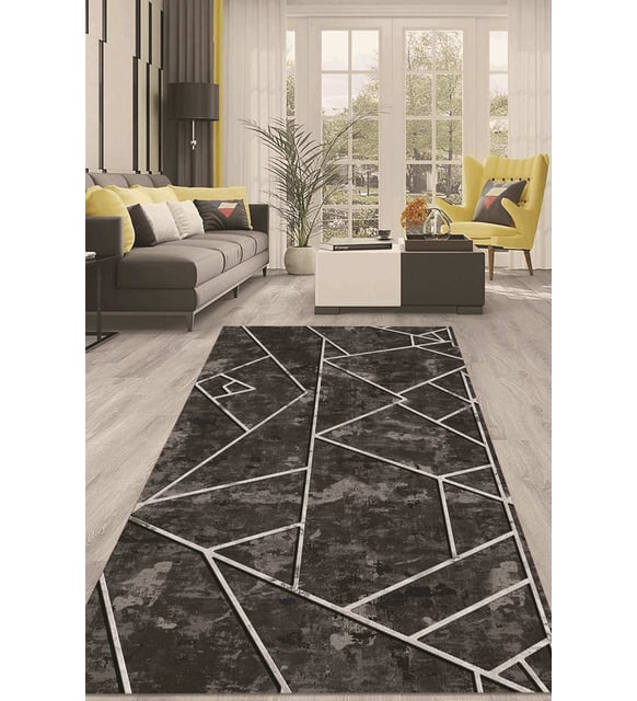 Dijital Kaymaz Taban Yıkanabilir Modern Renkli Salon Halısı Mutfak Halısı Yolluk ND-HT-22 (Antrasit)