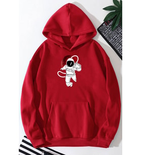 Unisex Astronot Baskılı Sweatshirt (Kırmızı)