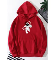Unisex Astronot Baskılı Sweatshirt (Kırmızı)