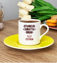 Kişiye Özel Efsaneler Şubatta Doğar Türk Kahvesi Fincanı Doğum Günü Hediyesi (Sarı)