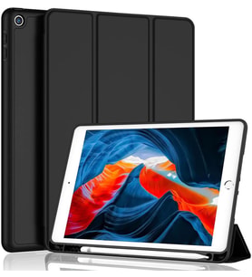 Apple iPad 7. Nesil 10.2" Kılıf Kalem Bölmeli Smart Case A2197 A2198 A2200 (Siyah)