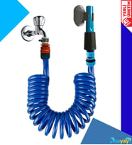 Plasyay Spiral Sulama&Yıkama Hortumu ve Ayarlı Lans Set 5 Metre (Mavi)