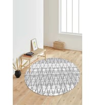 Dijital Baskılı Kaymaz Taban Yıkanabilir Yuvarlak Salon Halısı Koridor Halısı Paspas NDY-HT-726 (Gri)
