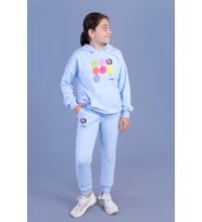 Toontoy Kız Çocuk Kanguru Cepli Kapüşonlu Eşofman Takımı (Mavi)