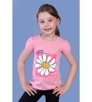 Toontoy Kız Çocuk Papatya Baskılı Taş İşlemeli Tişört (Gül Kurusu)