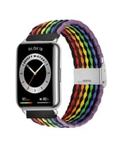 Sneezy Huawei Watch Fit 2 İle Uyumlu Metal Klips Solo Fiberlink Örgü Kordon (Desenli Siyah)