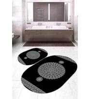 Dijital Baskılı Kaymaz Taban Yıkanabilir Oval 2'li Klozet Takımı Banyo Paspası NOKZ-SD-619 (Siyah)