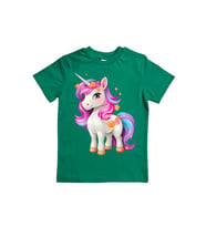 Unicorn baskılı pamuklu penye kumaş yazlık çocuk tişört (Yeşil)