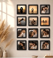 Kişiye Özel 12 Adet 8,5x8.5 Sök Tak Fotoğraflı Çerçeve (Siyah) 12’li Siyah Çerçeve Fotoğraf Kolaj Seti – Sevgili & Aile Anı Çerçevesi