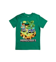 Minecraft baskılı pamuklu penye kumaş yazlık çocuk tişört (Yeşil)