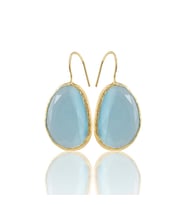 Kadir Jewellery 22 Ayar Altın Kaplama Fosil Taşlı Küpe -El İşçiliği Ve Hipoalerjenik Küpe (Açık Mavi)