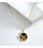 KABARTMALI KELEBEK DESENLİ BAYAN ÇELİK KOLYE/ SEVGİLİYE HEDİYE/EŞE HEDİYE (Gold)