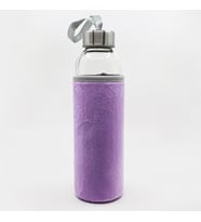 Peluş Kılıflı Cam Su Şişesi 500 ml (Lila)