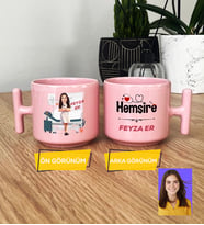 Kişiye Özel Karikatürlü Hemşire Hediye Pastel T Kupa Kadın Hemşireye Tıp Bayramı Hediyesi (Pembe)
