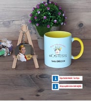 Hostes Kupa Bardak Beyaz ve Fotoğraflı Ahşap Anahtarlık Hediye (Model 7)