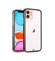 iPhone 12 6.1inç Gold Çerçeve Kamera Korumalı Silikon Bumper Kılıf (Siyah)