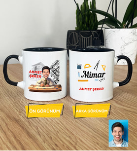 Kişiye Özel Karikatürlü Mimar Hediye Kupa Bardak Erkek Mimara Mimarlar Günü Hediyesi (Siyah)