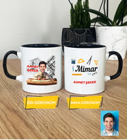 Kişiye Özel Karikatürlü Mimar Hediye Kupa Bardak Erkek Mimara Mimarlar Günü Hediyesi (Siyah)