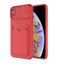 Uyumlu Model Apple iPhone X Kılıf Kartlıklı Lens Kapatmalı Kapak (Kırmızı)