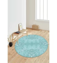 Dijital Baskılı Kaymaz Taban Yıkanabilir Yuvarlak Salon Halısı Koridor Halısı Paspas NDY-HT-349 (Turkuaz)