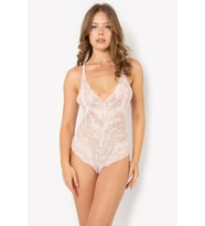 Miorre Ayarlanabilir Çapraz Askılı Dantel Bodysuit Babydoll (Pudra)