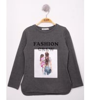 Toontoy Kız Çocuk Fashion Baskılı Tişört (Antrasit Melanj)