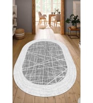 Dijital Baskılı Kaymaz Taban Yıkanabilir Oval Salon Halısı Mutfak Halısı Yolluk NDO-HY-1044 (Gri)