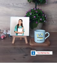 En İyi Hemşire Fotoğraflı Dekoratif Taş, Ahşap Altlıklı Türk Kahvesi Fincanı Hediye (Model 1)