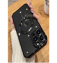 iPhone 13 Pro Max Kılıf Magsafe Köşeleri Renkli Lüx Şeffaf Kamera Lens Korumalı (Siyah)
