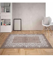 Motif Çerçeve Desenli Dijital Baskı Yıkanabilir Kaymaz Taban Klasik Düz Salon Halı ve Yolluk (Pembe) (Vizon)