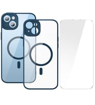Baseus Frame Series iPhone 14 6.1 Kamera Koruyuculu Magsafe Kılıf + Tempered Ekran Koruyucu Set (Mavi)