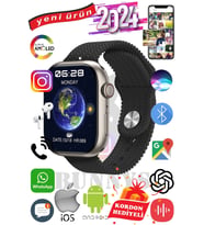 Oppo A76 Uyumlu Akıllı Saat Watch 9 Max+2024 45mm Kordon Hediyeli Amoled Ekran (Siyah)