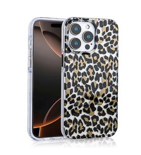 iPhone 14 Pro Max Kılıf Magsafe Şarj Özellikli Leopar Desenli Jago Kılıf (Siyah - Kahverengi)
