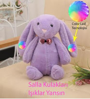 45 cm Kulakları LED IŞIKLI,  Peluş Uyku ve Oyun Arkadaşı Uzun Kulak Bunny Pelüş Tavşan 45 cm (Lila)