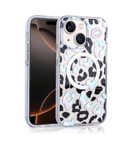 iPhone 15 Kılıf Magsafe Şarj Özellikli Leopar Desenli Jago Kılıf (Beyaz)