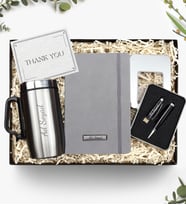 Kişiye Özel Defter & Kulplu 280 ML Çelik Termos & 32 gb Usb Siyah Touch Kalem Hediye Seti (Gümüş)