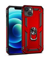 Apple iPhone 14 Kılıf Yüzüklü Standlı Korumalı Tank Kapak (Kırmızı)