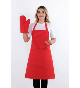 Simple 3'lü Set Ayar Askılı Mutfak Önlüğü Seti (ELDİVEN, TUTACAK) (Kırmızı)
