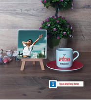 Optisyen Fotoğraflı Dekoratif Taş, Ahşap Altlıklı Türk Kahvesi Fincanı Hediye (Model 3)