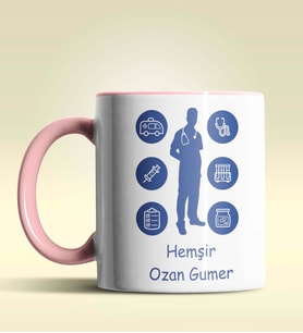 Kişiye Özel Hemşir Silüet (Bay) Tasarımlı Turuncu Kupa Bardak (Pembe)