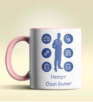 Kişiye Özel Hemşir Silüet (Bay) Tasarımlı Turuncu Kupa Bardak (Pembe)