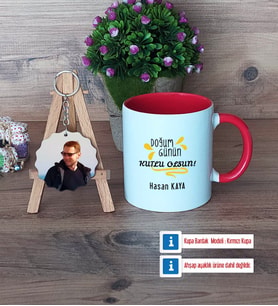 Doğum Günü Hediyesi Kupa Bardak Beyaz ve Fotoğraflı Ahşap Anahtarlık Hediye (Model 2)