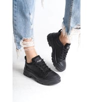 JANE Bağcıklı Ortopedik Taban Cilt Kadın Sneaker Ayakkabı TT Krem (Siyah)