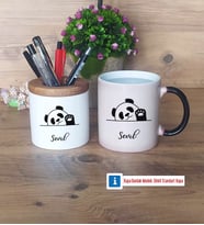 Sevimli Panda Kalemlik, Kupa Bardak T Kişiye Özel Hediye (Model 3)