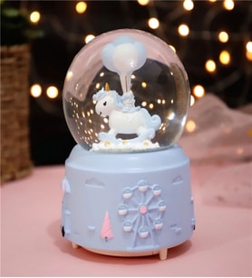 Unicorn Tasarımlı Işıklı ve Müzikli Kar Küresi (Mavi)